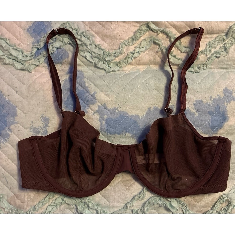 Auden Sheer Unlined Demi Coverage Underwire‎ Bra in Brown, Size 36B